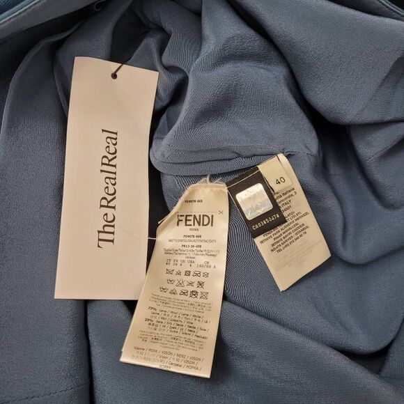 Fendi Blue Trumpet Bell Sleeve Floral Appliqué Sheath Dress Sz 40 US S Wool Silk - Picture 6 of 16